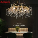 Elegant gold metal branch chandelier with glass water drop crystals dining room light
