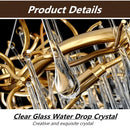 Elegant gold metal branch chandelier with glass water drop crystals dining room light