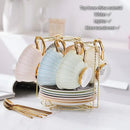 Elegant gold porcelain tea set dining room rack with bird figurine
