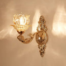 Elegant gold scrolled arm wall mount sconce bedroom crystal light