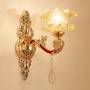 Elegant gold scrolled arm wall mount sconce bedroom crystal light