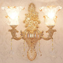 Elegant gold scrolled arm wall mount sconce bedroom crystal light