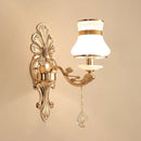 Elegant gold scrolled arm wall mount sconce bedroom crystal light
