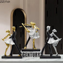 Elegant gold & silver tango dancer figurines living room home decor