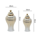 Elegant gold striped ceramic ginger jar living room storage