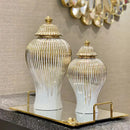 Elegant gold striped ceramic ginger jar living room storage