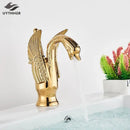 Elegant golden swan faucet bathroom hot and cold mixer tap