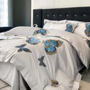Elegant gray butterfly embroidery bedding set bedroom linens