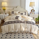 Elegant heart cream satin bedding set bedroom floral lace embroidery