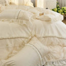 Elegant heart cream satin bedding set bedroom floral lace embroidery