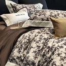 Elegant ivory & dark brown floral egyptian cotton bedding sets bedroom