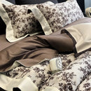 Elegant ivory & dark brown floral egyptian cotton bedding sets bedroom