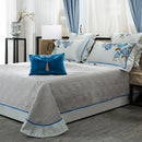 Elegant ivory & royal blue 200s embroidery egyptian cotton bedding set
