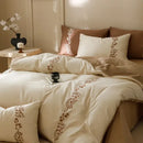 Elegant lily brown & white cotton bedding set bedroom embroidery