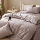 Elegant lily brown & white cotton bedding set bedroom embroidery