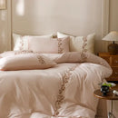 Elegant lily brown & white cotton bedding set bedroom embroidery
