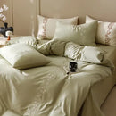 Elegant lily brown & white cotton bedding set bedroom embroidery