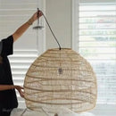 Elegant rattan wave pendant light for dining room tiered dome design