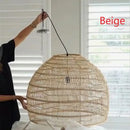Elegant rattan wave pendant light for dining room tiered dome design