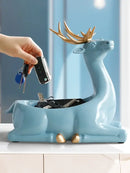 Elegant resin deer key holder blue & gold living room decor