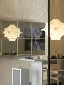 Elegant silk pendant lamp white ruffled petal light for living room
