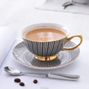 Elegant striped black & white porcelain tea cup set dining room gold trim