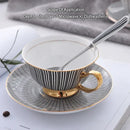 Elegant striped black & white porcelain tea cup set dining room gold trim