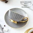 Elegant striped black & white porcelain tea cup set dining room gold trim