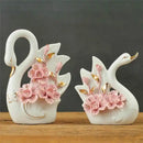 Elegant swan sculpture figurines white & pink living room decor