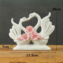 Elegant swan sculpture figurines white & pink living room decor