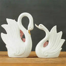 Elegant swan sculpture figurines white & pink living room decor
