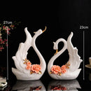 Elegant swan sculpture figurines white & pink living room decor