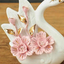 Elegant swan sculpture figurines white & pink living room decor