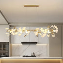 Elegant white and gold ginkgo branch ceramic chandelier dining room