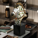 Elegant white enamel horse sculpture with gold accents living room decor