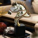 Elegant white enamel horse sculpture with gold accents living room decor