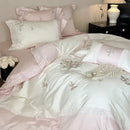 Elegant white flowers embroidery lace bedding set bedroom duvet cover
