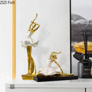 Elegant white & gold ballet dancer resin sculpture bedroom decor