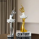 Elegant white & gold ballet dancer resin sculpture bedroom decor