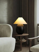 Elegant wood table lamp set with cream fabric shades for bedroom
