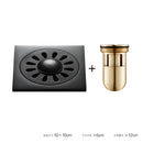 Embossed floral black brass square floor drain shower room