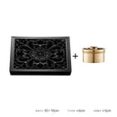 Embossed floral black brass square floor drain shower room