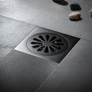 Embossed floral black brass square floor drain shower room
