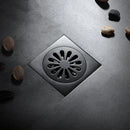Embossed floral black brass square floor drain shower room
