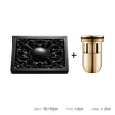 Embossed floral black brass square floor drain shower room