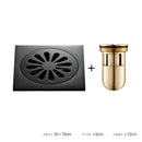 Embossed floral black brass square floor drain shower room