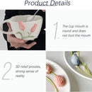 Embossed tulip ceramic cup and saucer set dining room kitchen decor