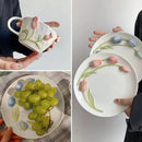 Embossed tulip ceramic cup and saucer set dining room kitchen decor