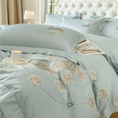 Embroidered blue butterfly flower egyptian cotton duvet cover set bedroom