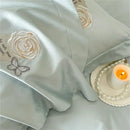 Embroidered blue butterfly flower egyptian cotton duvet cover set bedroom